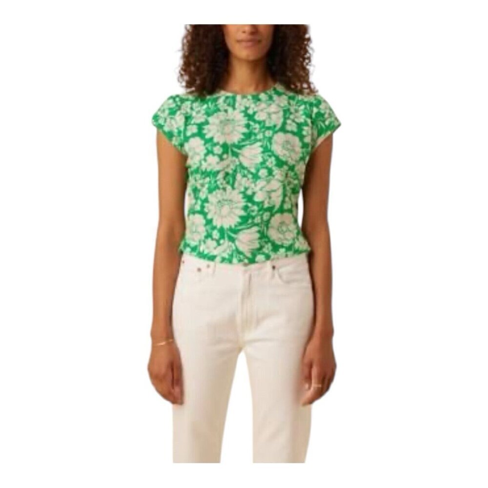 Amour Vert Women’s Shea Ramie Bloomsbury Size Large Green Floral Spring Top NWT